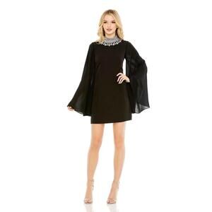Mac Duggal 49607 Short Cocktail Long Sleeve Dress Black Size 4 NWT